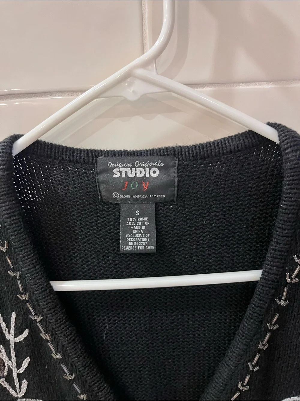 Vintage Studio Joy Christmas Sweater Vest Black & Silver Ugly Sweater Sz S